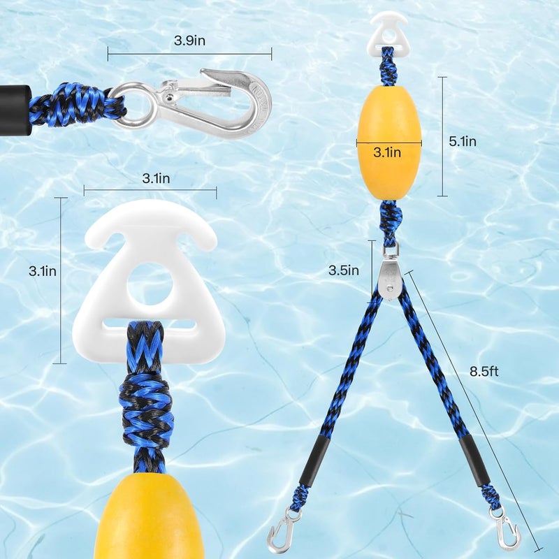 perixir Heavy Duty Boat Tow Harness for Tubing, Water Sports Tow Rope for Boat Towables & Tubes, Self Centering Tow Harness Line with Clip Quick Connector & Stainless Steel Hooks - Image 3